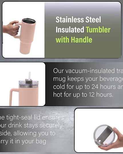 H&F Clicks Insulated Tumbler, Stainless Steel Tumbler with Leakproof Lid for Water, Coffee or Iced Tea. Cup Holder Compatible for Travel, BPA-Free Water Bottle, Vacuum Insulated Tumbler.