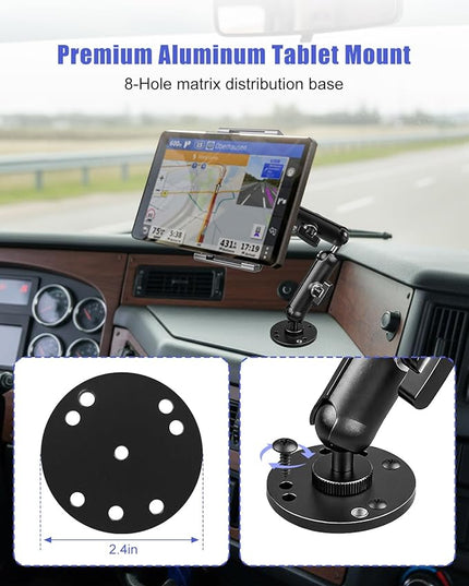 THXCHER Industrial Aluminum Tablet Mount with Dual Link Arm, Heavy Duty 360° Adjustable Holder for 6-13" Devices, Multi-Hole Base for Truck Boat Wall Desk Installation