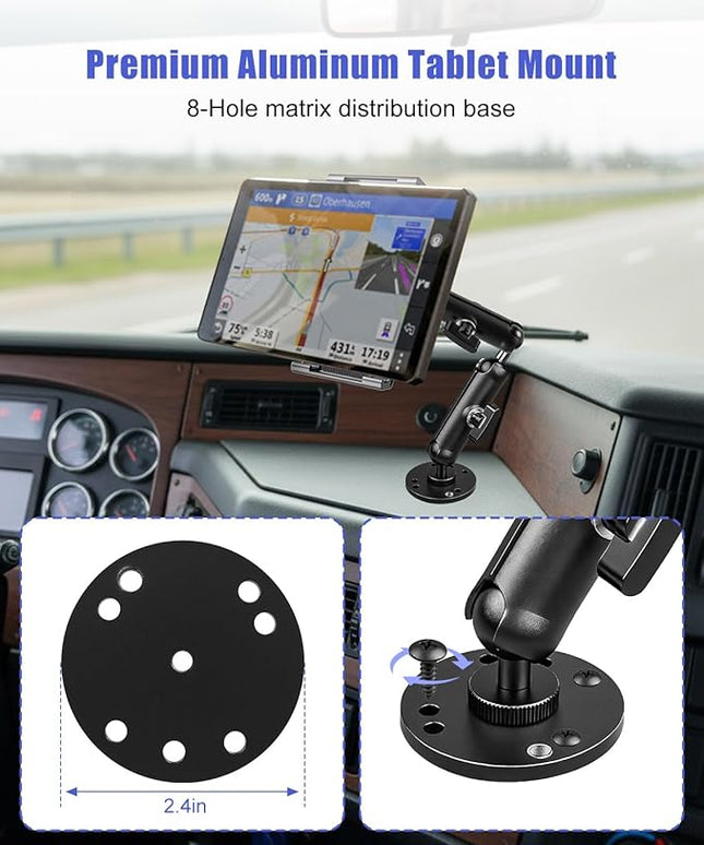 THXCHER Industrial Aluminum Tablet Mount with Dual Link Arm, Heavy Duty 360° Adjustable Holder for 6-13" Devices, Multi-Hole Base for Truck Boat Wall Desk Installation