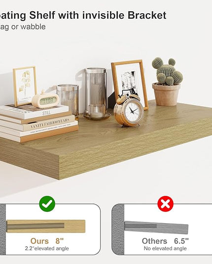 12" Deep Oak Floating Shelves,Over Toilet Long Wall Mounted Modern Farmhouse 36 inches,Wall Shelves with Invisible Brackets for Bedroom, Bathroom, Living Room, Kitchen, Set of 1