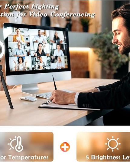 Ring Light with Tripod and Clamp, [3 Color, 5 Brightness & Timer] USB Plug Clip On Lights for Laptop Working Distance Learning Zoom Call Self Broadcasting Live Streaming Video Conference Lighting