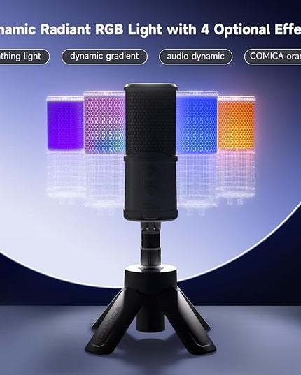 COMICA EJoy UNI S Gaming USB Microphone for PC, RGB Condenser Mic with Noise Reduction, Tripod Stand, Streaming Microphone for Gaming, Streaming, Podcasting, Recording, Laptop, PS4, PS5 (White