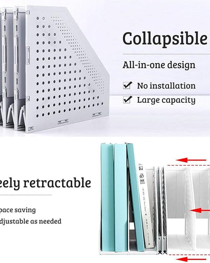 SAYEEC Collapsible Magazine Holder Plastic Desktop 4 Compartment File Desk Magazine Organizer Vertical File Divider Sorter Storage Document Organizer for Office Home School Gray