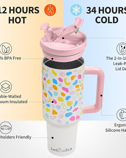 40oz Tumbler with Handle,Double Wall Vacuum Reusable Stainless Steel Insulated Water Bottle,With Leak Proof lid and Straw for Iced or Cold Beverages (Cloud-like White)