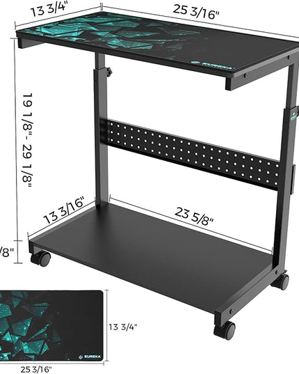 EUREKA ERGONOMIC PC Stand Computer Cart, Height Adjustable Tower Stand 2-Tier Suit for ATX Case Printer, Metal Rolling Cart on Wheels for Gaming Home Office, Black