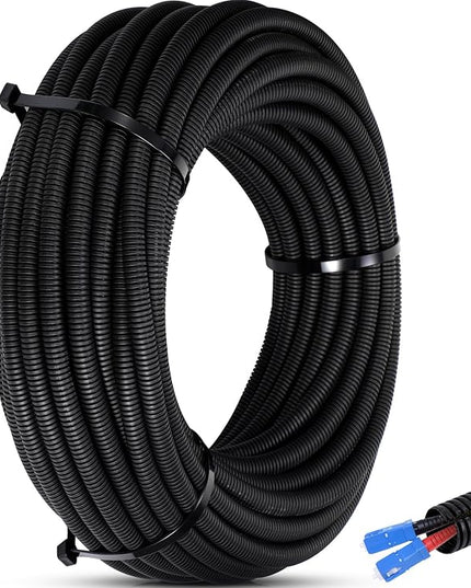 Sasylvia 1'' X 30 ft Split Wire Loom Cord Protector Tubing Split Conduit Protector Tubing Convoluted Tube Flexible Electrical Wire Cover Protective Sleeves(Black)