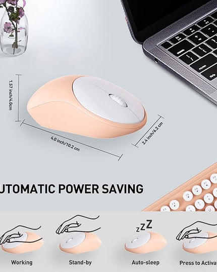 FOPETT 2.4GHz Wireless Keyboard and Mouse Set with Switch Button - Full-Size Keyboard - Compatible for Windows/Laptop/PC/Notebook/Smart TV and More - Pink