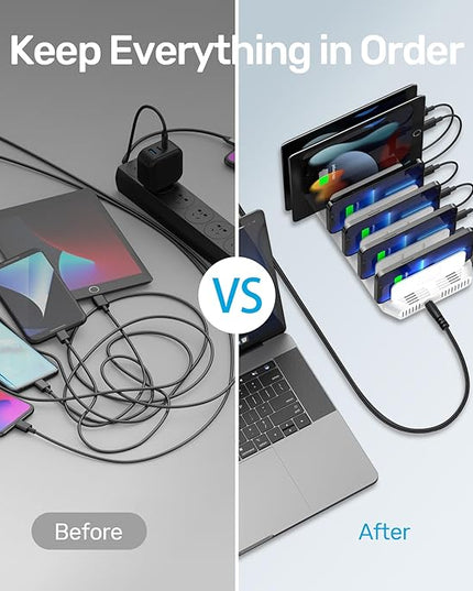 【5PCS】 Unitek Multi Charging Station, 10-Port USB Charger for Multiple Device with SmartIC Tech and Adjustable Dividers, Organizer Stand Compatible with iPad, Tablet, Kindle, iPhone - 5PCS, White