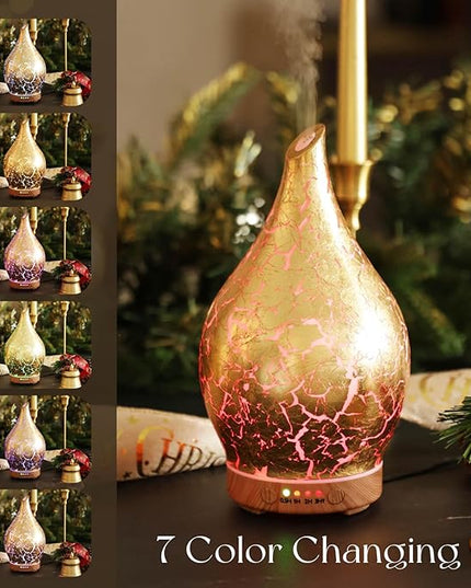 Porseme Essential Oil Diffuser Glass Aromatherapy Ultrasonic Humidifier, Air Refresh Auto Shut-Off, Timer Setting, BPA Free for Home Hotel Yoga Leisure SPA Gift 150ml Last 6H