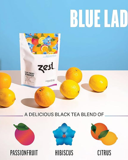 Zest 150mg High Caffeine Energy Loose Leaf Blend - Blue Lady Black Tea - 4 Oz - Hot or Iced - All Natural Strong Flavored Healthy Coffee Alternative Highly Caffeinated Substitute - Perfect for Keto