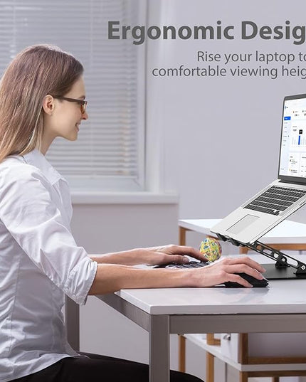 Adjustable Laptop Stand for Desk, Metal Foldable Laptop Riser Holder, Portable Desktop Book Stands, Ventilated Cooling Computer Notebook Stand Compatible with 10-15.6” Laptops