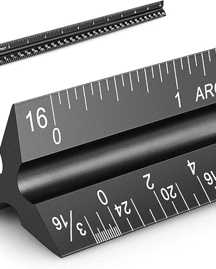 12" Architectural Scale Ruler Aluminum Architect Scale Triangular Scale Ruler for Architects, Draftsman, Students and Engineers, Black
