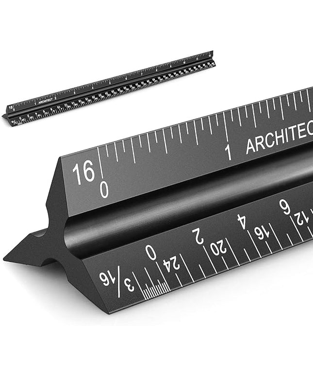 12" Architectural Scale Ruler Aluminum Architect Scale Triangular Scale Ruler for Architects, Draftsman, Students and Engineers, Black