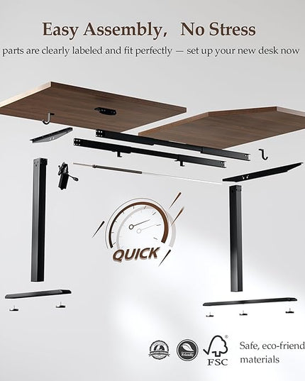Klicelor 63 Inch L Shaped Standing Desk, Adjustable Height Corner Desk for Home Office Workstation, Sit Stand Desk with Two-Piece Desktop, Dark Walnut