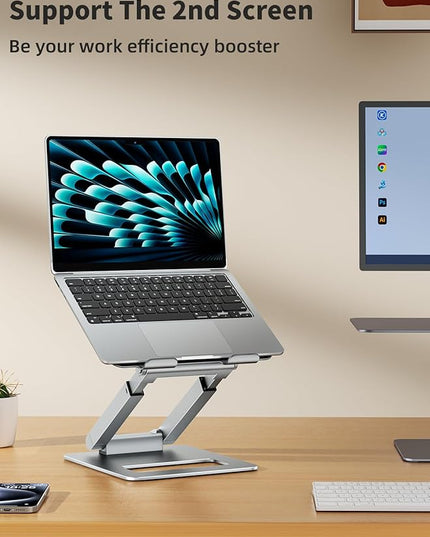 tounee Laptop Stand for Desk Adjustable Height, Telescopic Computer Stand with Pull Out Design Ergonomic Laptop Riser Fits All Laptops 10-17"-Silver