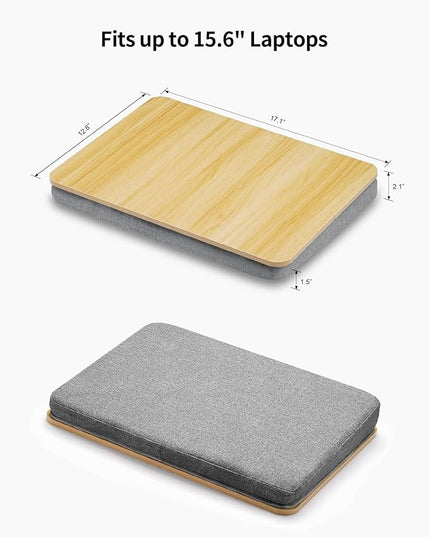 ZEAPTAC Lap Desk with Pillow Cushion, Portable Laptop Bed Desk, Fits up to 15.6 inch Laptop, Lap Stand for Bed & Couch & Carpet, Book Tablet/Drawing Board - Light Brown Wood