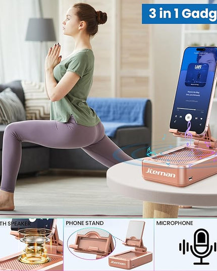 JTEMAN Cell Phone Stand with Bluetooth Speaker,Brithday Gifts for Men Women,Phone Speaker Amplifier,Kitchen Gadgets for Men,Phone Holder for Desk - Rose Gold