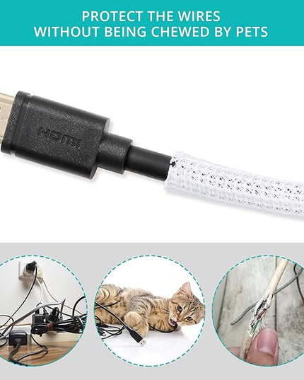 20ft - 1/4 inch White Cable Sleeve, Cable Organizer for Desk PC TV Computer, Wire Protector Cable Wrap Cover, Cord Management for Home Office
