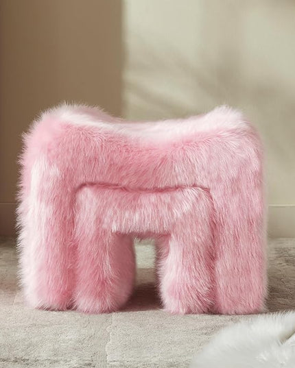 Ottoman Set of 2 Small Footstool Ottoman Vanity Stool Chair Faux Fur Seating Backless Modern Foot Rest Furry for Makeup Room Living Room Bedroom Entryway,Pink(2-in-1)