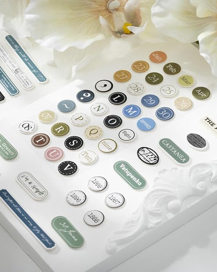 AuriicLeaf Label Sticker Set, 516PCS Cardstock Stickers for Scrapbooking, Journaling, DIY Crafts - Numbers, Letters, and Phrases