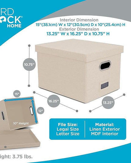 Internet's Best Collapsible File Storage Organizer Box with Lid - Decorative Linen Hanging Filing & Storage Office Box - Letter/Legal - Strong Durable - Toys Blankets Binders - Cream - 1 Pack