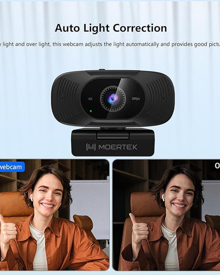 4K Webcam with Microphone, 1080P 60fps Webcam for PC, 8MP UHD 92° Wide Angle Len, Automatic Light Correction, USB Camera with Privacy Cover, External Computer Camera for Business Meeting/Video Call