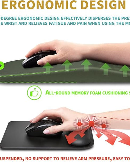 Hokafenle Ergonomic Mouse Pad Wrist Support with Massage Design, Wrist Rest Pain Relief Mousepad with Memory Foam&Non-Slip PU Base, Mouse Pads for Wireless Mouse & Desk (12x8 inch,Olive Green)