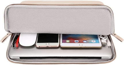 MOSISO Laptop Sleeve Bag 16 inch Compatible with MacBook Air 15 inch 2025-2023 M4 M3 M2/Pro 16 inch 2025-2019 M4 M3 M2 M1, 15-15.6 inch Notebook, PU Leather Padded Bag Waterproof Case, Apricot