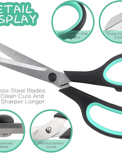 Scissors 8.5 Inch scissors all purpose Bulk Set of 3, Scissors for Office Home School Craft Supplies, Soft Comfort-Grip Right/Left Hand, Black