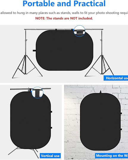 NEEWER Chromakey Backdrops, Double Sided Black Screen and White Screen, 2 in 1 Collapsible and Reversible Background for Photography, Gaming and Live Streaming, 5'×6.6'/1.5m×2m (Black/White)