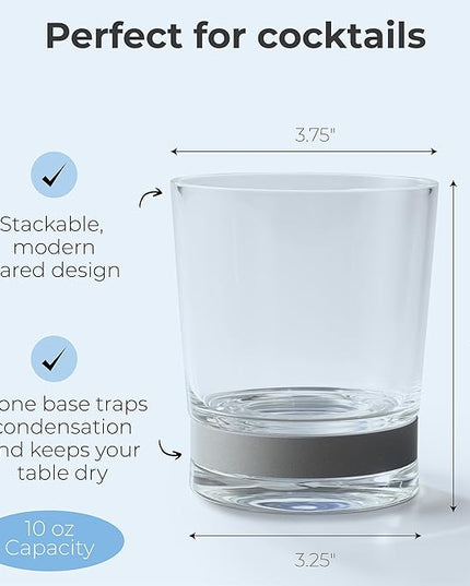 Coast Glassware The Short – Patented Lowball Tumbler with Built-In Stone Coaster Base – Absorbent, Surface-Protecting Whiskey & Cocktail Glasses – Premium Gift Pack (Set of 2) - 10 oz
