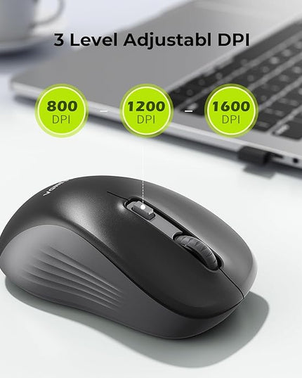 seenda Wireless Mouse, Bluetooth & 2.4G USB Dual Mode for Laptops & Computers - Mac & Windows Compatible - Black