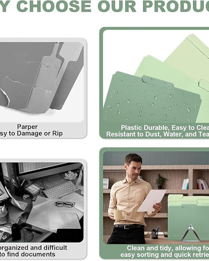 24 Pack Colored File Folders Plastic Green File Folders Letter Size 1/3 Cut Tabs File Folder with Sticky Labels Manila File Folders 8.5 X 11 for Documents Office School Organizer(8 Per Color)