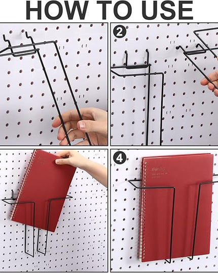4 Pair Pegboard Display Shelves Expandable Width Metal Magazine Holder Hanging Wall File Organizer Pegboard Accessories Wall Decor for Pantry Exhibitions Trade Show Retail Store(Black)