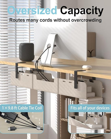 Under Desk Cable Management Tray,No-Drill Upgraded Thickened Felt Cord Organizer with Clamp or Screw Mount,Cable Holder for Standing Desk,Home Or Office(Beige, 31.5")