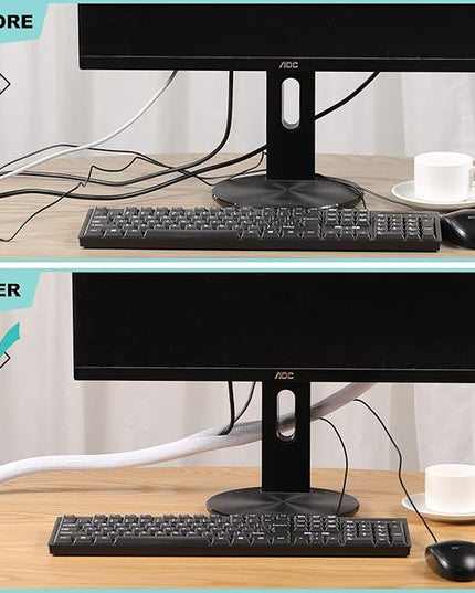 AGPTEK Cable Sleeve Cover, 6.6ft - 1.2 inch Desk Cord Organizer Cable Hider, Home Office Wire Management Computer TV Wire Loom Tubing, Pet Proof Cord Protector, from Cat Dog Chewing, White