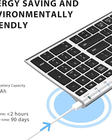 iClever BK10 Bluetooth Keyboard, Wireless Rechargeable Ultra-Slim Keyboard with Long Battery Life, Compatible with iOS, Android, Windows, Mac for iPad, Tablet, Laptop, PC, Phone (Silver Black)