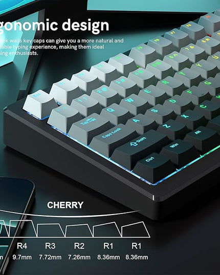 PBT Key caps, Double Shot Shine Through Custom Keycaps, Gradient Keycaps Cherry Profile, Minimalist Style Keyboard Keycap for Mechanical Keyboard (Grey)