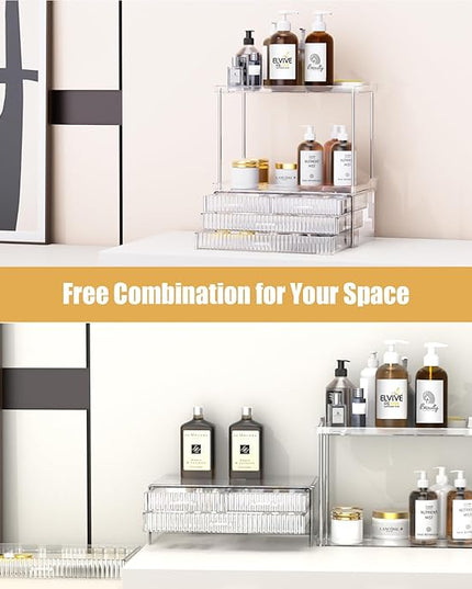 Acina 2-Tier Bathroom Organizer Countertop: Multi-Purpose Makeup Organizer - Large Skincare Exquisite Vanity Organizer for Cosmetics, Perfume Amber Clear
