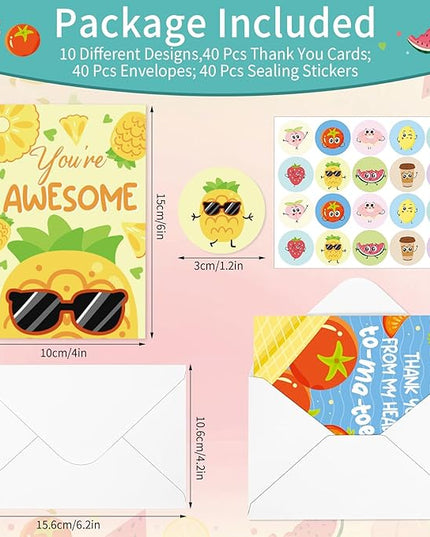 Thboxes 40 Pack Funny Thank You Cards with Envelopes & Stickers, 4×6 in Cute Thank You Card, Blank Cards and Envelopes Greeting Card for Kids Birthday, Wedding, Baby Shower, Thanksgiving, Christmas