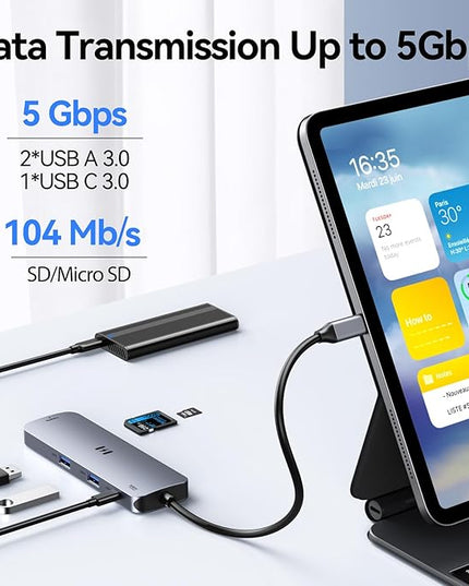 USB C Hub HDMI Adapter for MacBook Pro/Air, 8 in 1 USB C Video Hub with HDMI 4K@60Hz,SD/TF,USB C Data Port,100W PD,USB 3.0 USB CDongle Compatible for Dell XPS/Lenovo Thinkpad/HP/Surface/Yoga etc