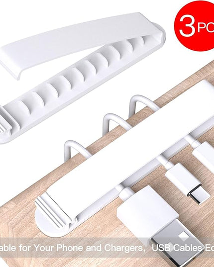 pzoz Cable Clips, 3 Pack Cord Organizer Charger Cable Management for Organizing Home Office Desk Phone Car Cable Wire, Self Adhesive Cord Holders (White)