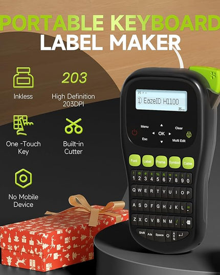 Industrial Label Maker Machine with-Tape Waterproof, Portable Cable Label Maker with Keyboard, Handheld Wire Labeler with Backlight Screen for Home Office Use, H1100 Black