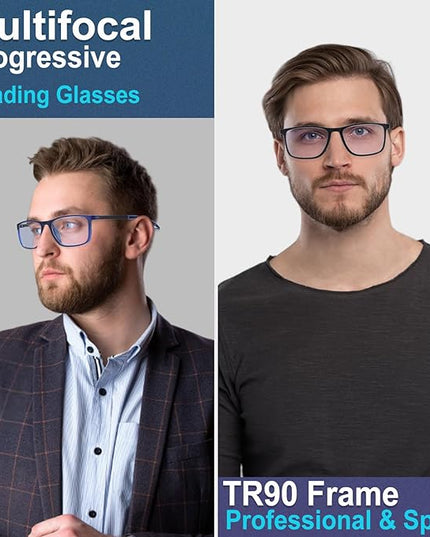 BLOEXCLU 4 Pack Progressive Multifocus Reading Glasses for Men Women TR90 Sports Style Anti-Blue Light Computer Readers