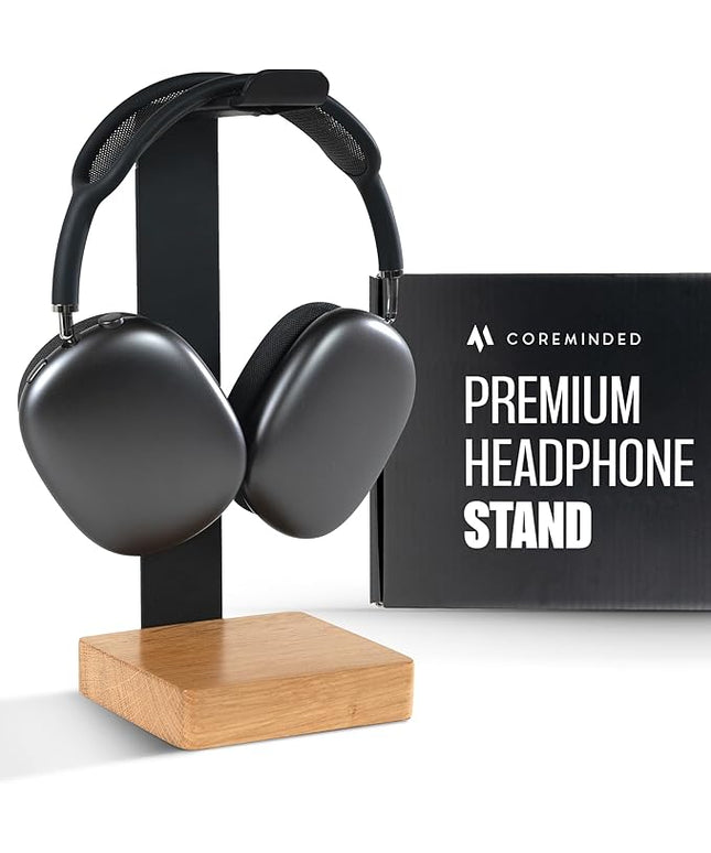 Universal Headphone Stand for Desk, Solid Wood Gaming Headset Stand, Heavy Duty Wooden Headphones Holder, Compatible with Airpods Max and More