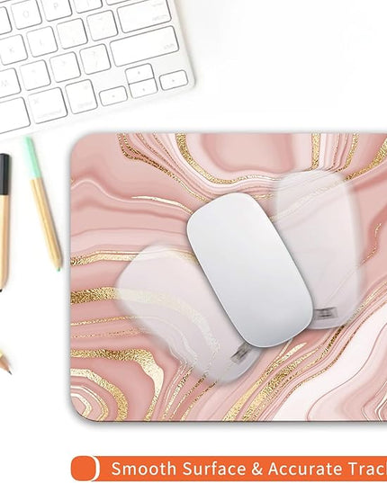 Square Mouse Pad Pink Gold,Personalized Premium-Textured Custom Mouse Mat Design,Washable Mousepad Cloth,Non-Slip Rubber Base Computer Mouse Pads for Wireless Mouse
