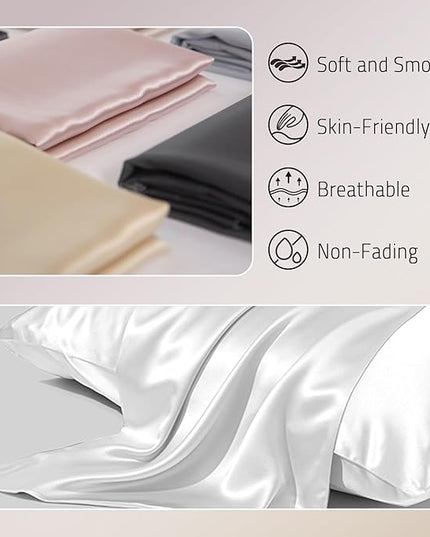 Mulberry Silk Pillowcase for Hair and Skin Prevent Acne Pillow Cases Both Sides Real Silk Pillowcases Organic Silk Pillowcase with Hidden Zipper, White, King (20"×36")