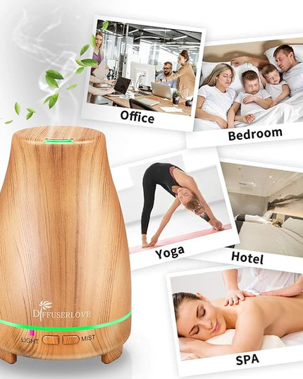 Diffuserlove Essential Oil Diffuser 200ML Aroma Diffuser Mist Humidifiers with 7 Color LED Lights, Auto Shut-Off Function for Bedroom Office Room House