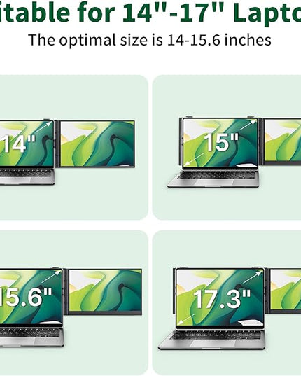 Helpnight 14" Laptop Screen Extender - Ultra Light 1.31lbs FHD 1080P IPS Portable Monitor for Laptops, Attachment Plug & Play Travel Dual Extra Display for 13"-17" Windows/Mac