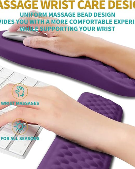 Hokafenle 2 in 1 Ergonomic Mouse Pad Wrist Support & Wrist Rest for Computer Keyboard Set, with Relieve Carpal Tunnel Pain Massage Bulge and Full Memory Gel Design (2In1 Set, Dark Purple)